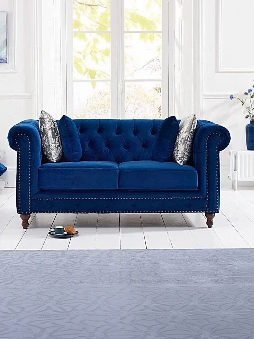 INDIAWOODMART Blue 2 Seater Sofa-picture-47