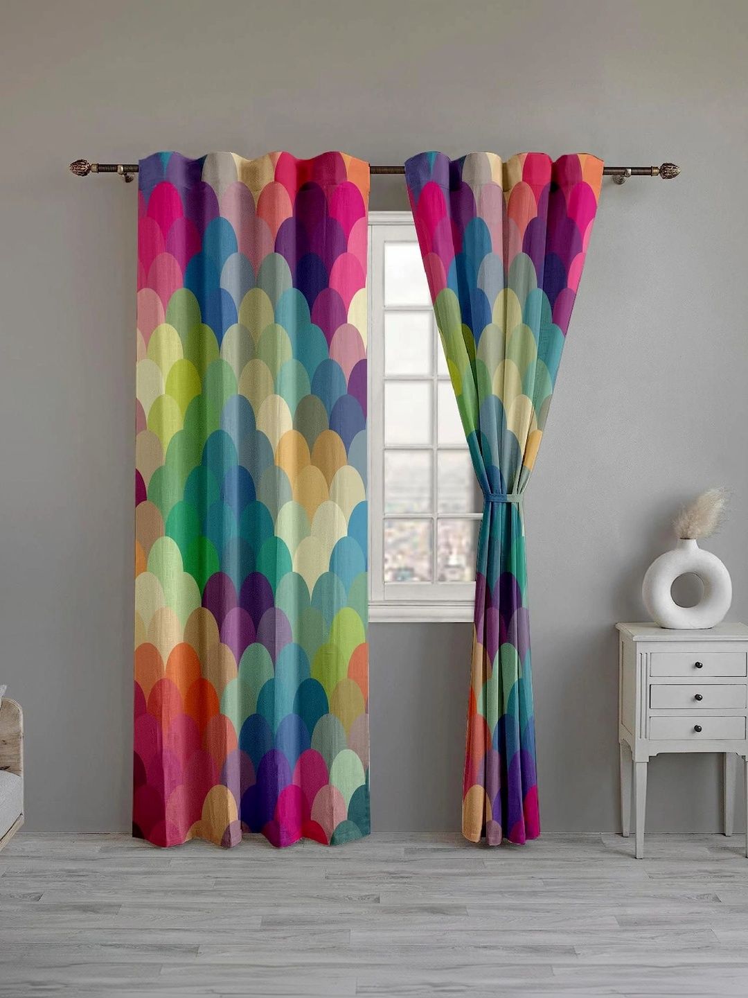 CURTAINRY Multicoloured Geometric Long Door Curtain-image-4