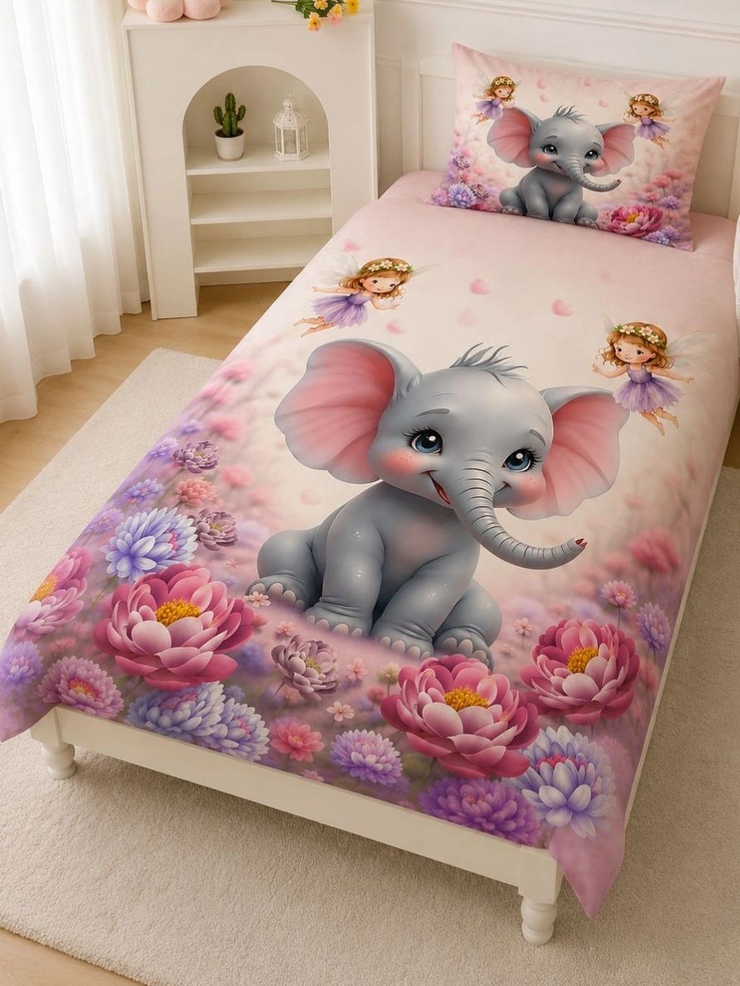 Cortina Peach-Coloured & Grey Single Bedsheet with 1 Pillow Covers-picture-12
