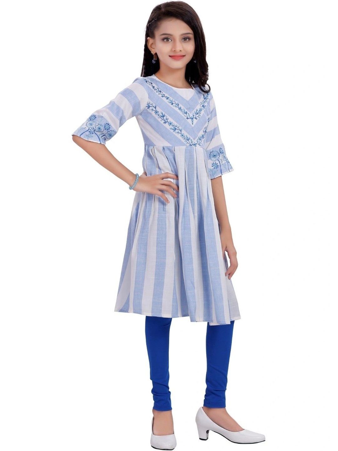 MASTARANG Girls Striped Empire Pure Cotton Kurti-image-32
