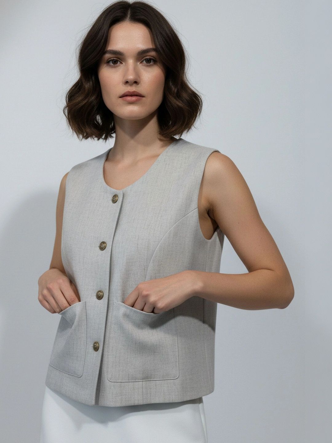 Neet Scoop-Neck Woven Waistcoat-picture-32