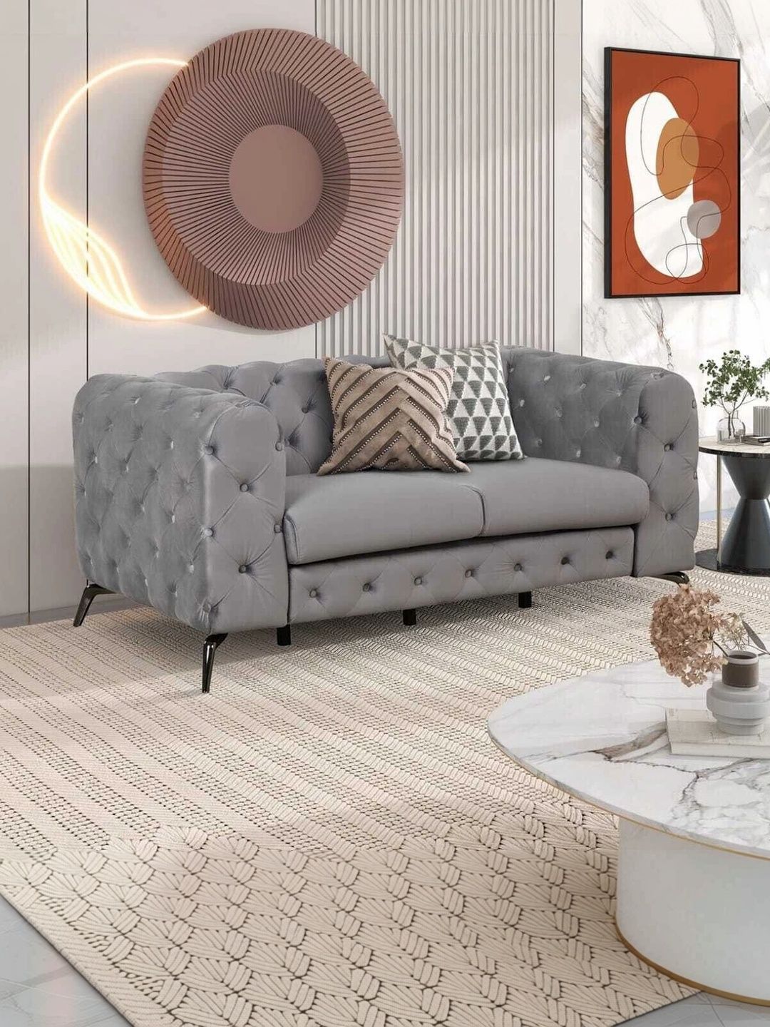 INDIAWOODMART Grey Textured 2 Seater Sofa-image-27