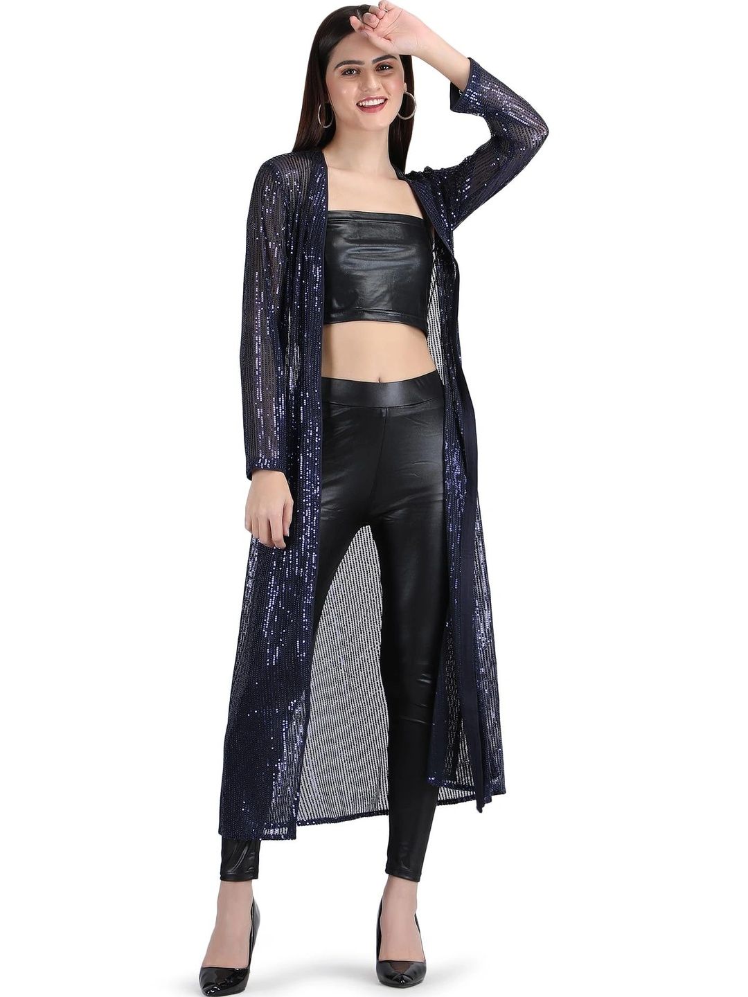 AOL Women Party Embellished Longline Shrug-picture-38