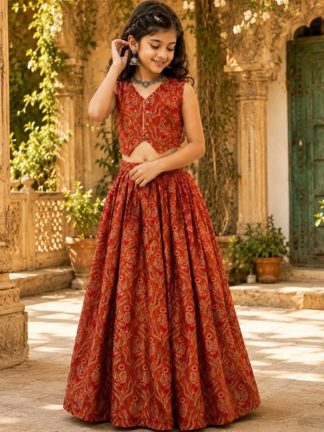 PURVAJA JUNIOR Girls Printed Ready to Wear Lehenga &-image-20
