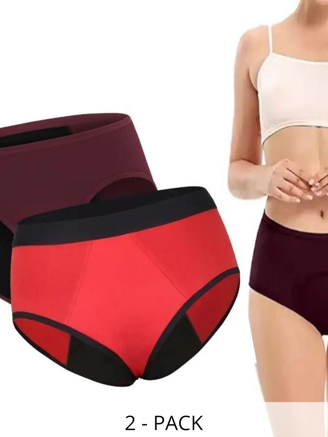 Bebron Women Pack of 2 Colourblocked Assorted Cotton Period Briefs-picture-16