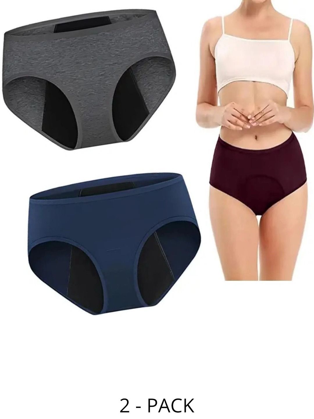 Bebron Women Pack of 2 Assorted Cotton Blend Period Briefs-image-14