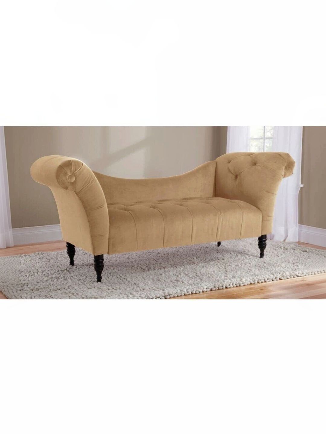 Soul craft Beige Velvet Chesterfield Tufted Couch Chaise Lounge-image-31