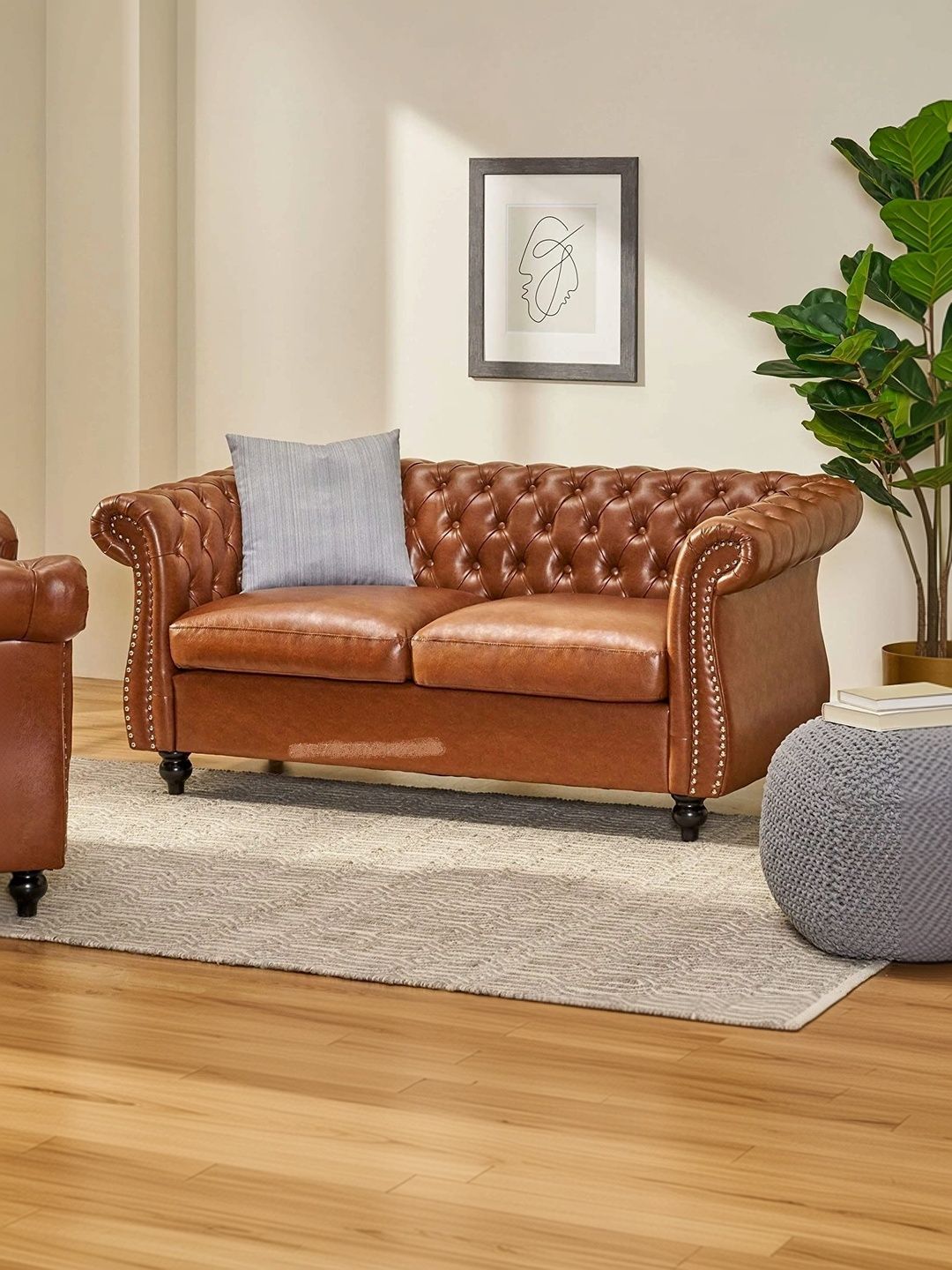Soul craft Brown Wooden 2 Seater Modern Chesterfield Sofa-image-41