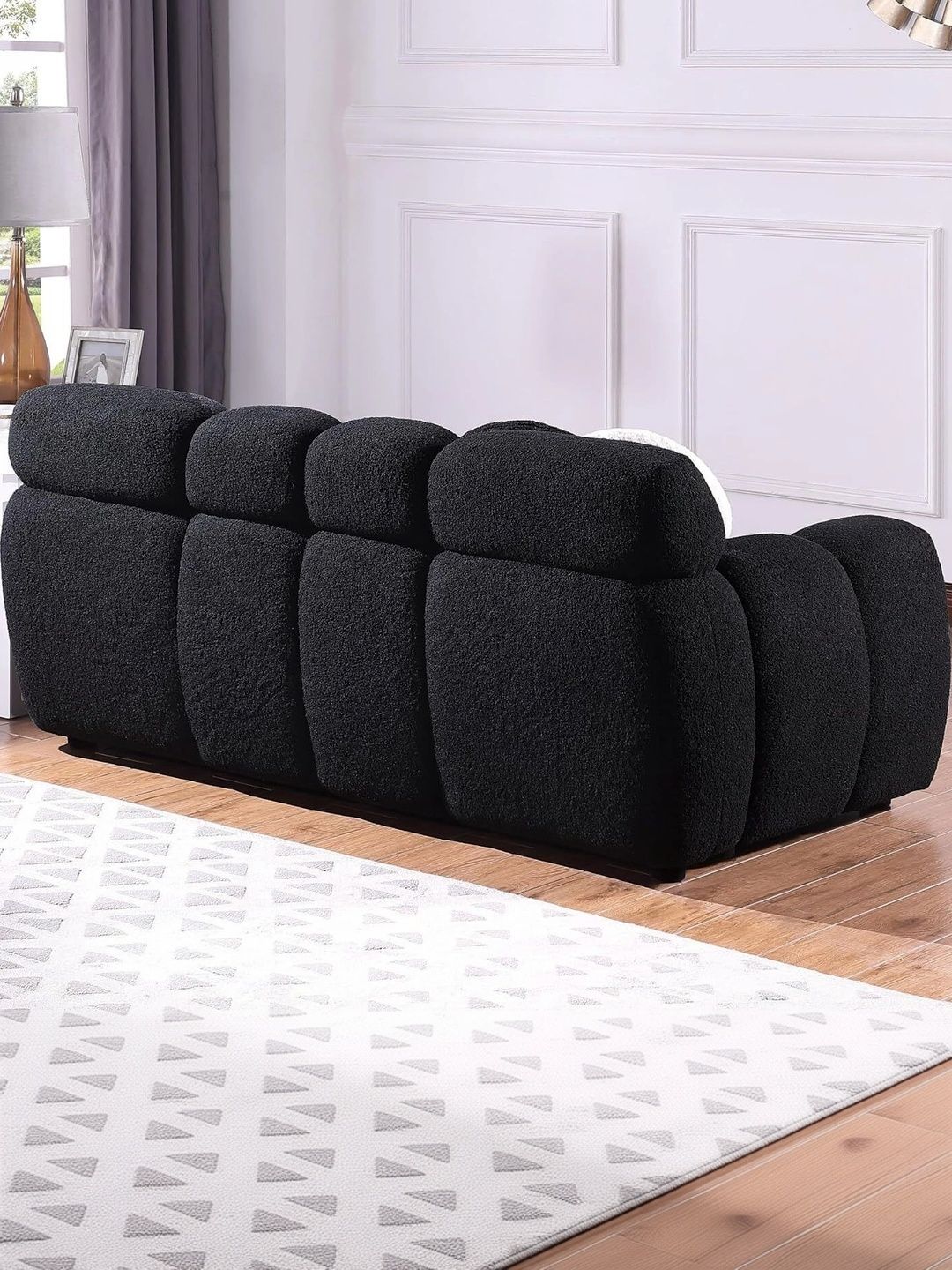 INDIAWOODMART Black Fabric & Wooden 2-Seater Sofa With Cushions-picture-20