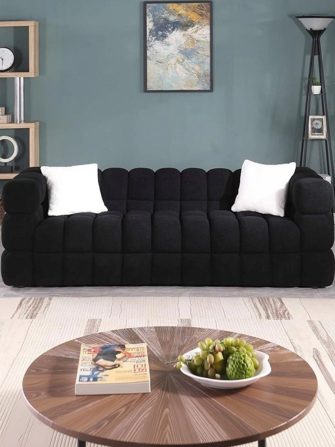 INDIAWOODMART Black 3 Seater Sofa-picture-16