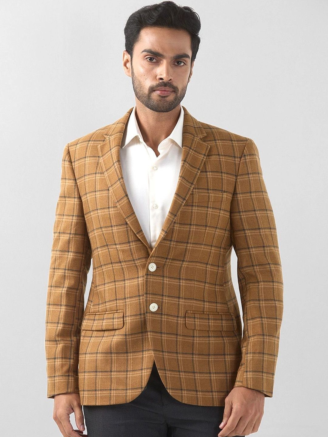 Raymond Checked Notched Lapel Single-Breasted Casual Blazer-picture-29