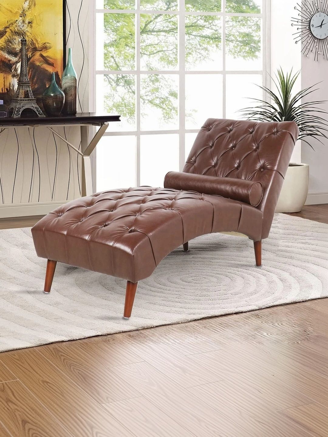 Soul craft Brown Self Design Leatherette Lounge Chair-picture-49