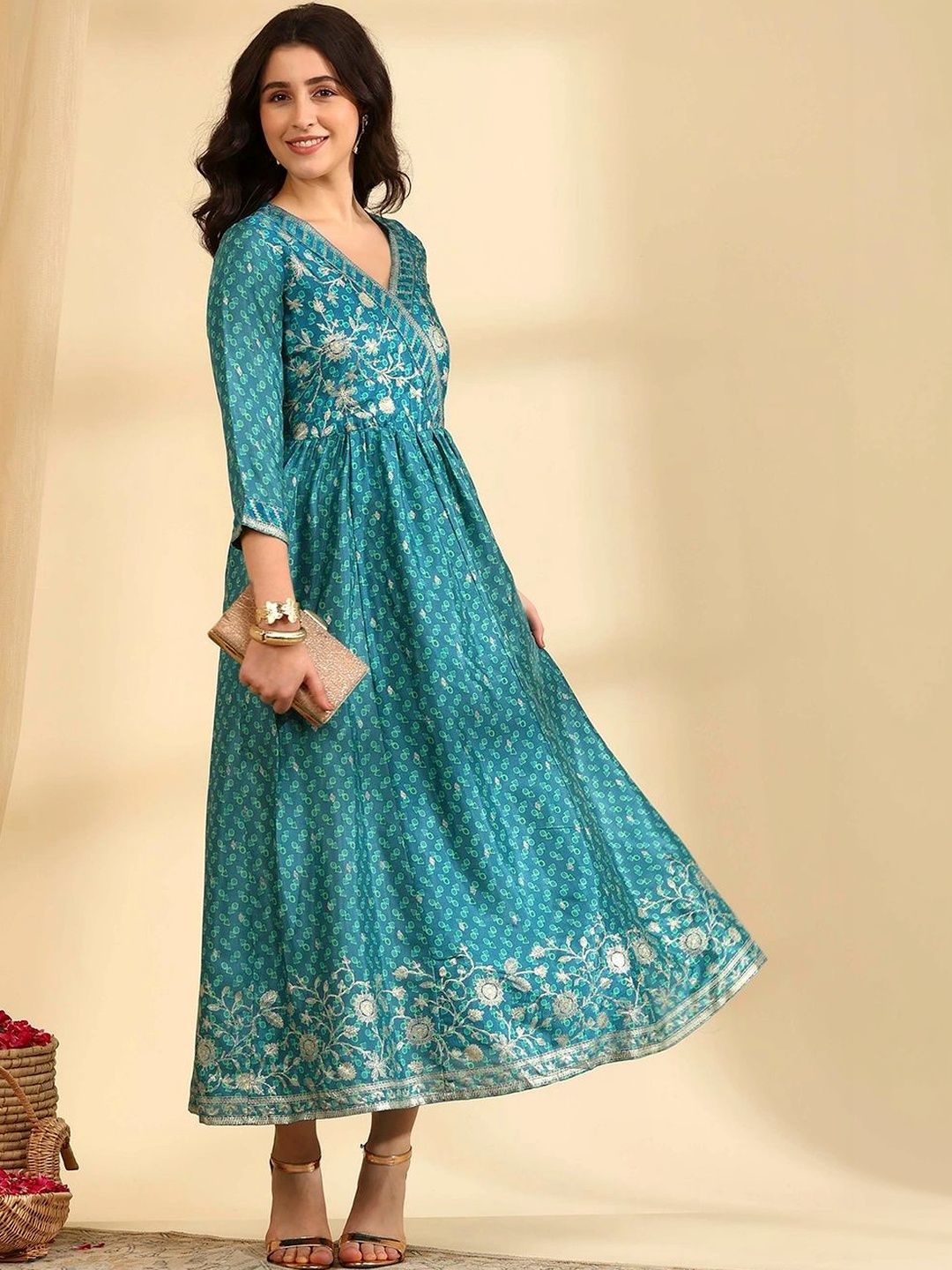 Rangriti Floral Print A-Line Midi Dress-picture-49