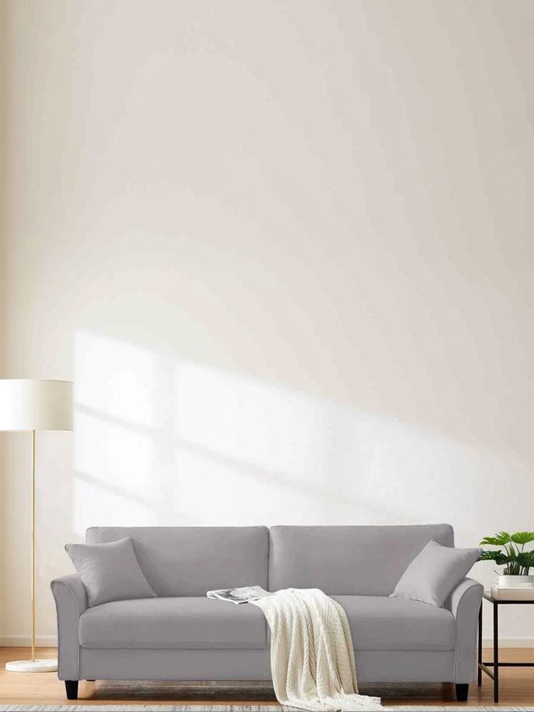 INDIAWOODMART Grey & Black Leather & Wooden 2-Seater Sofa-picture-24