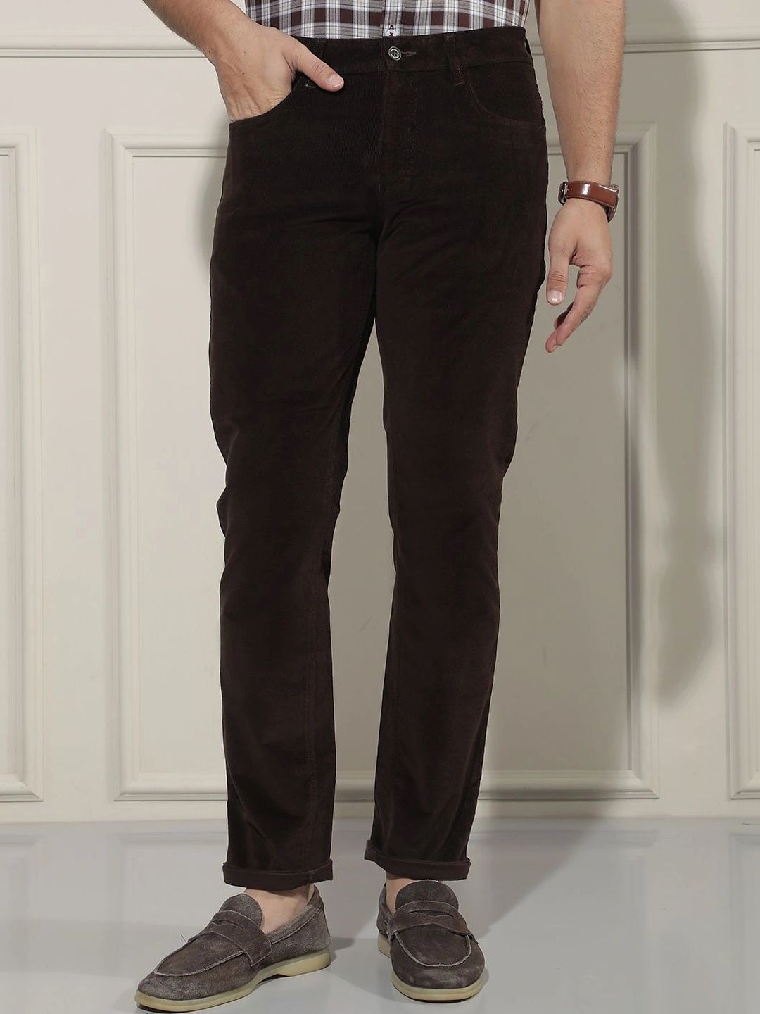 Crimsoune Club Men Slim Fit Easy Wash Corduroy Chinos Trousers-picture-57