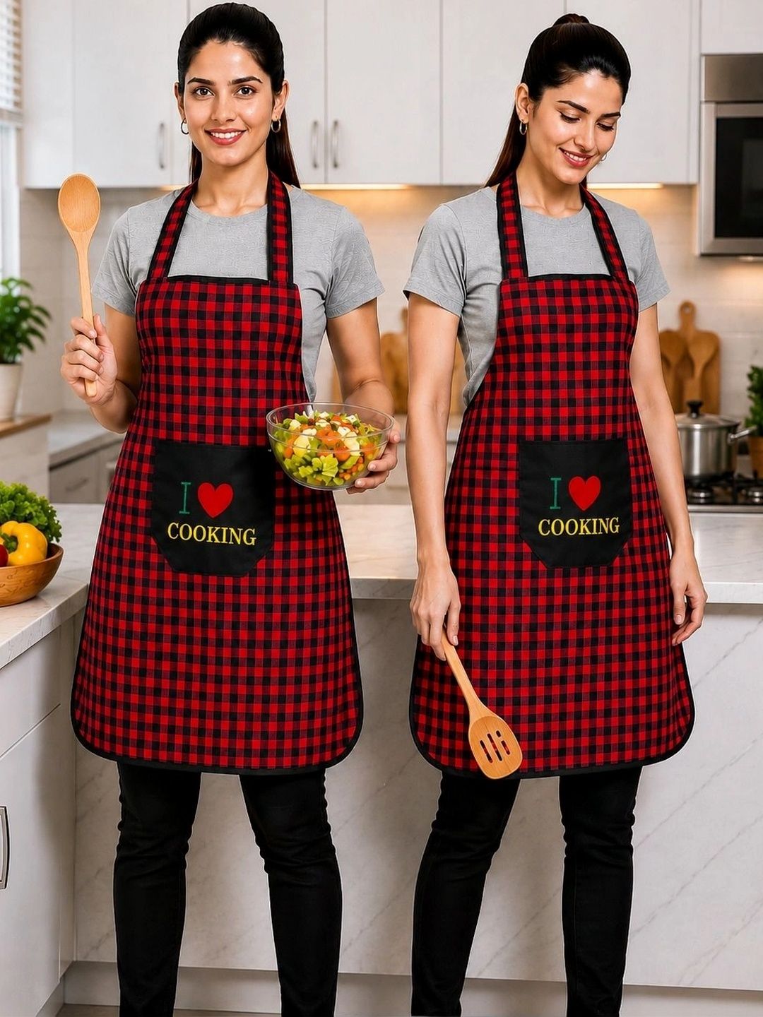 Ashmakam Red Checked Durable & Waterproof Aprons-picture-11