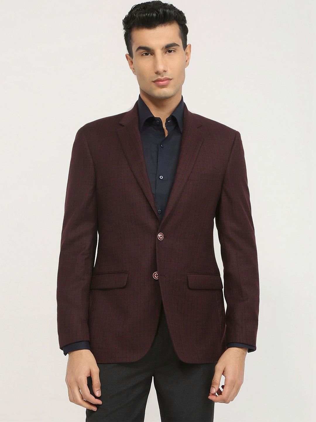 Raymond Checked Notched Lapel Single-Breasted Formal Blazer-picture-35