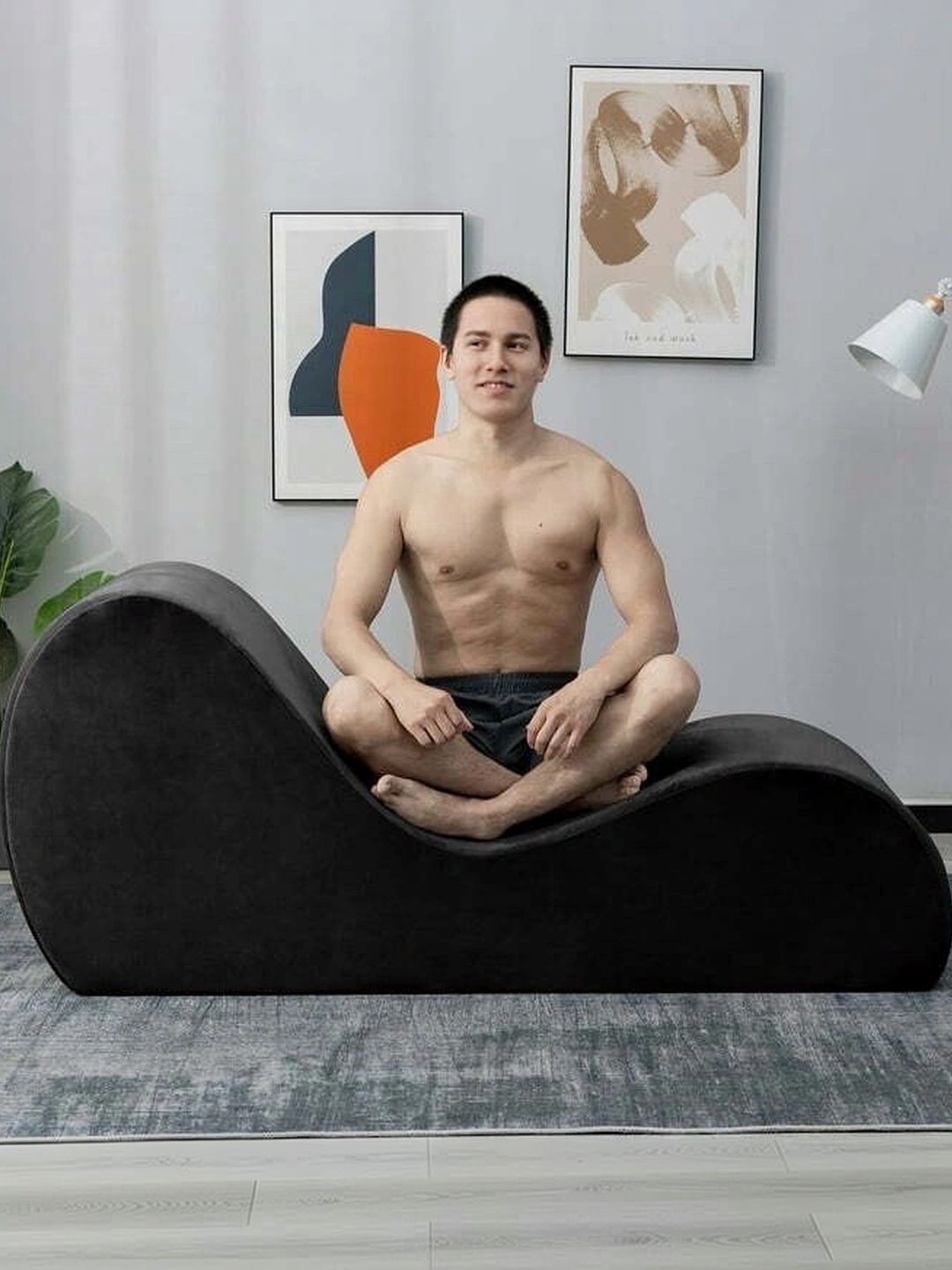 INDIAWOODMART Black Self Design Lounge Chair-picture-10