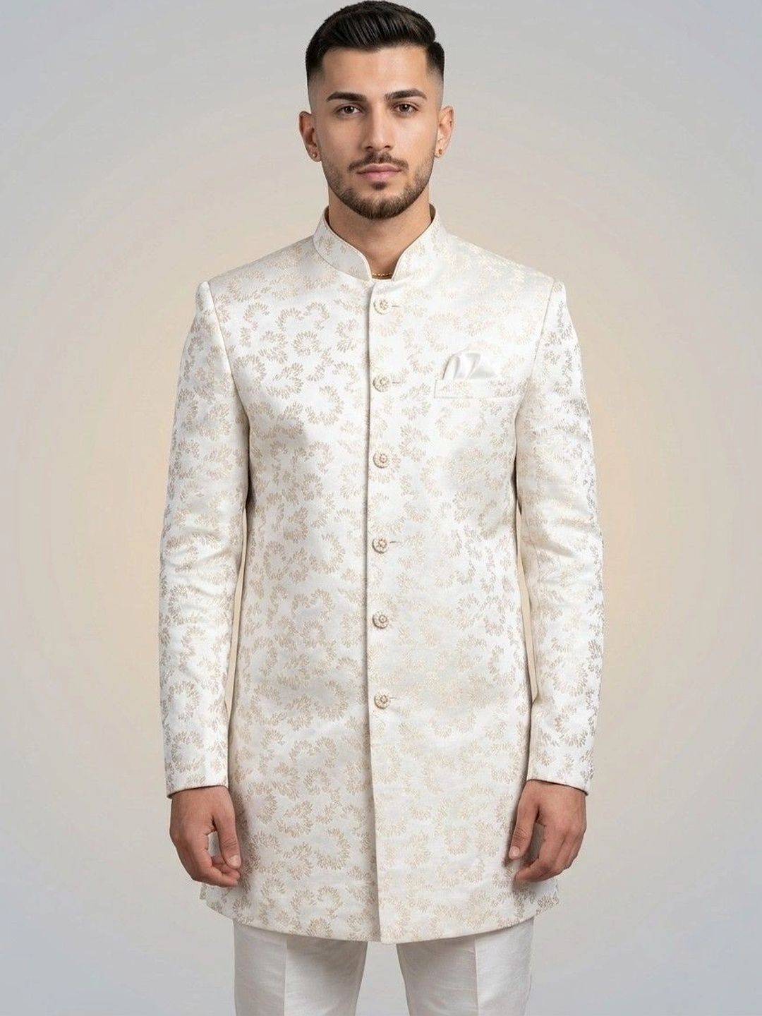 Rajkuwar Embroidered Indo Western Sherwani Set-image-30