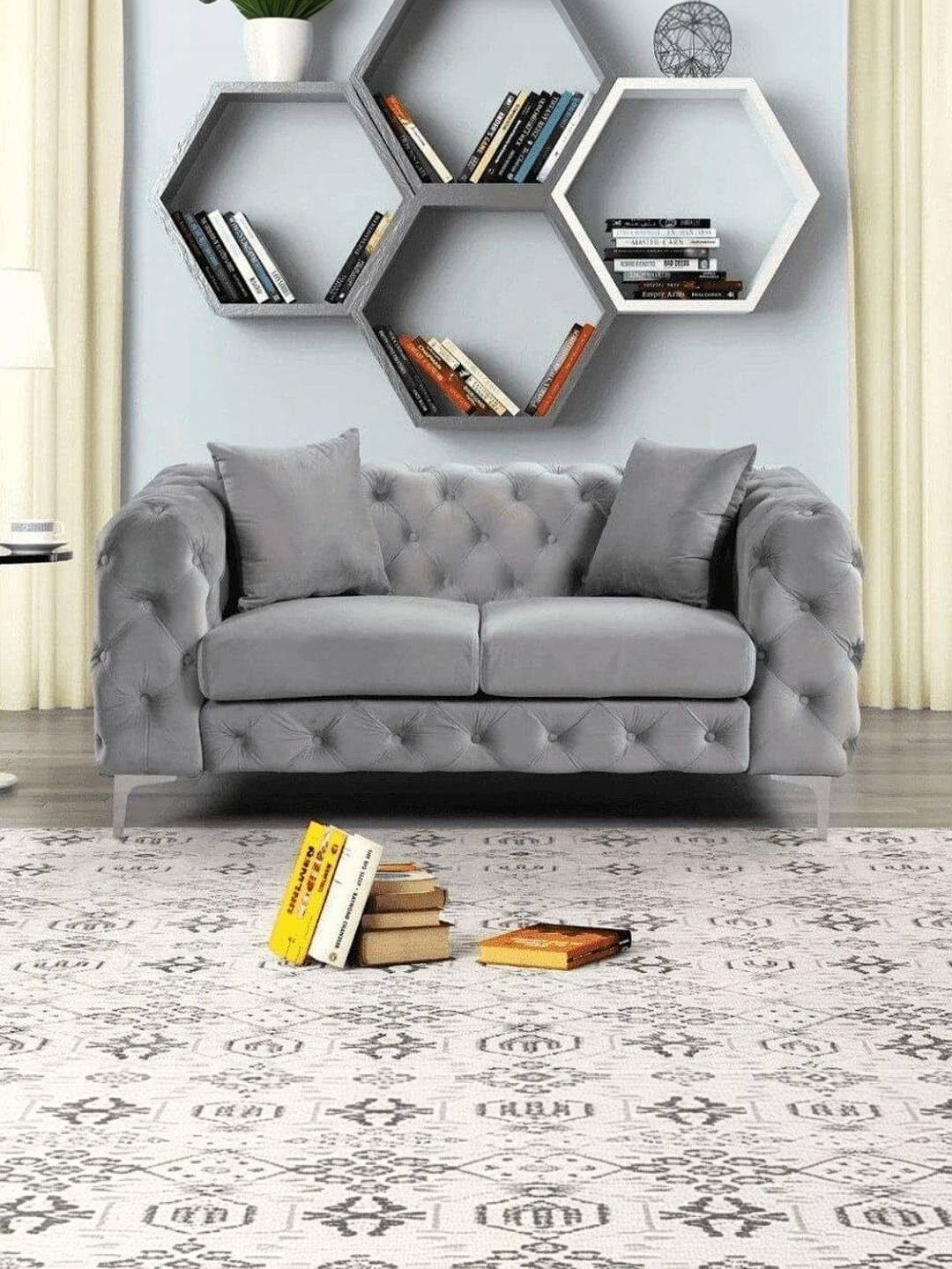 INDIAWOODMART Grey Textured 2 Seater Sofa-image-25