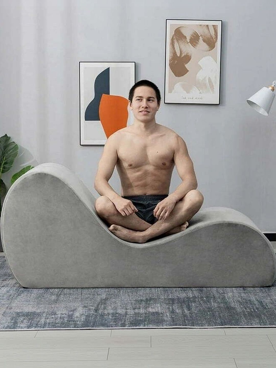INDIAWOODMART Grey Self Design Velvet Lounge Chair-image-4