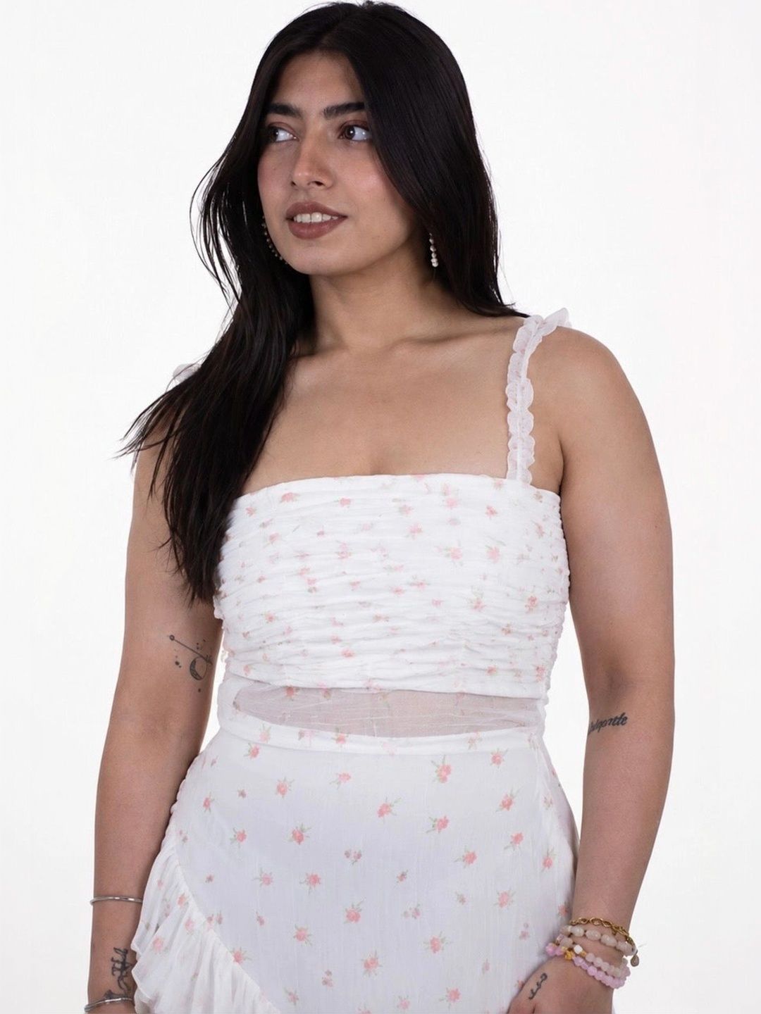 Elen Floral Print Choker Neck Ruffles Bralette Crop Top-picture-46