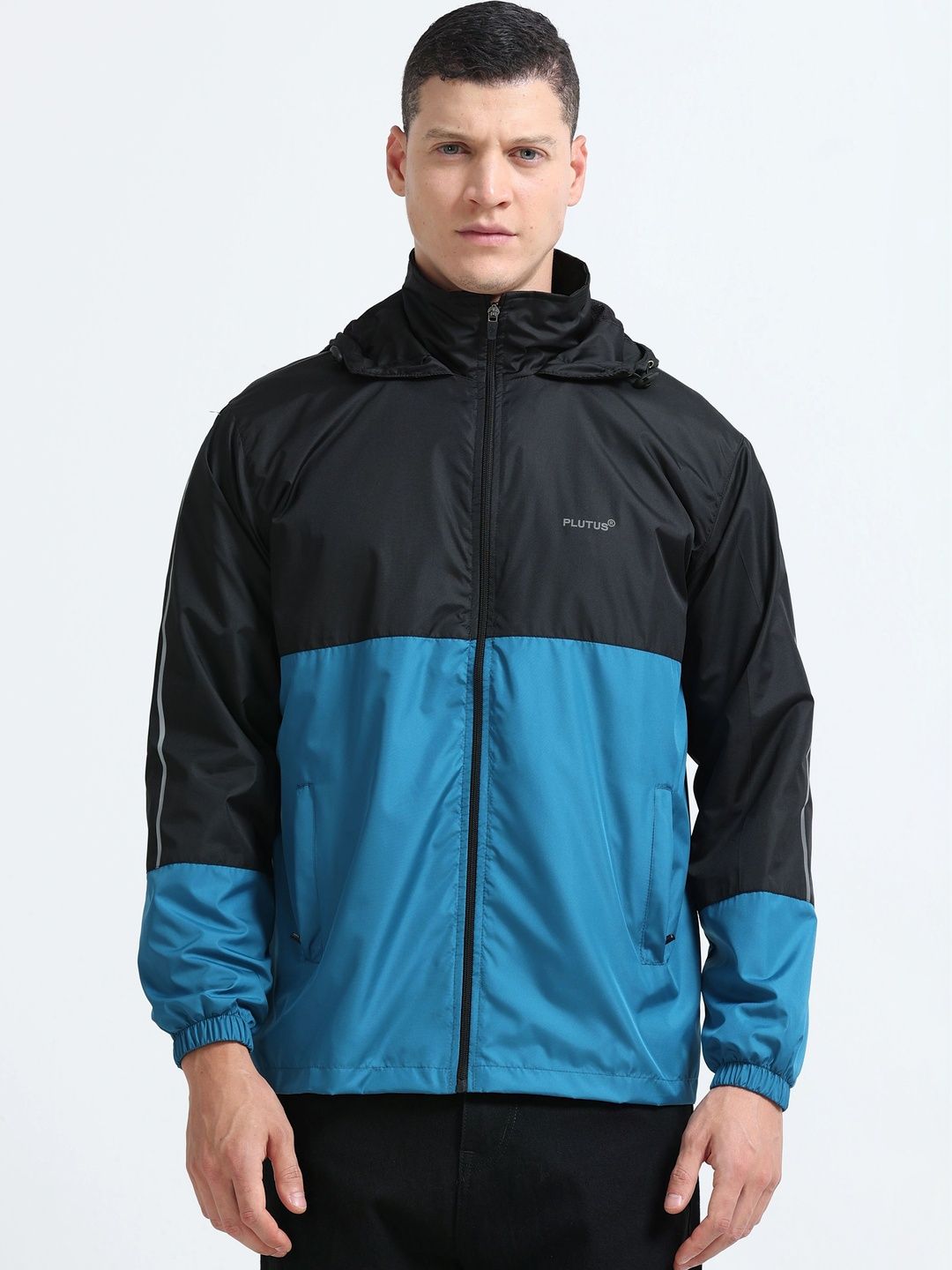 Plutus Men Colourblocked Reflective Strip Woven Jacket-picture-49
