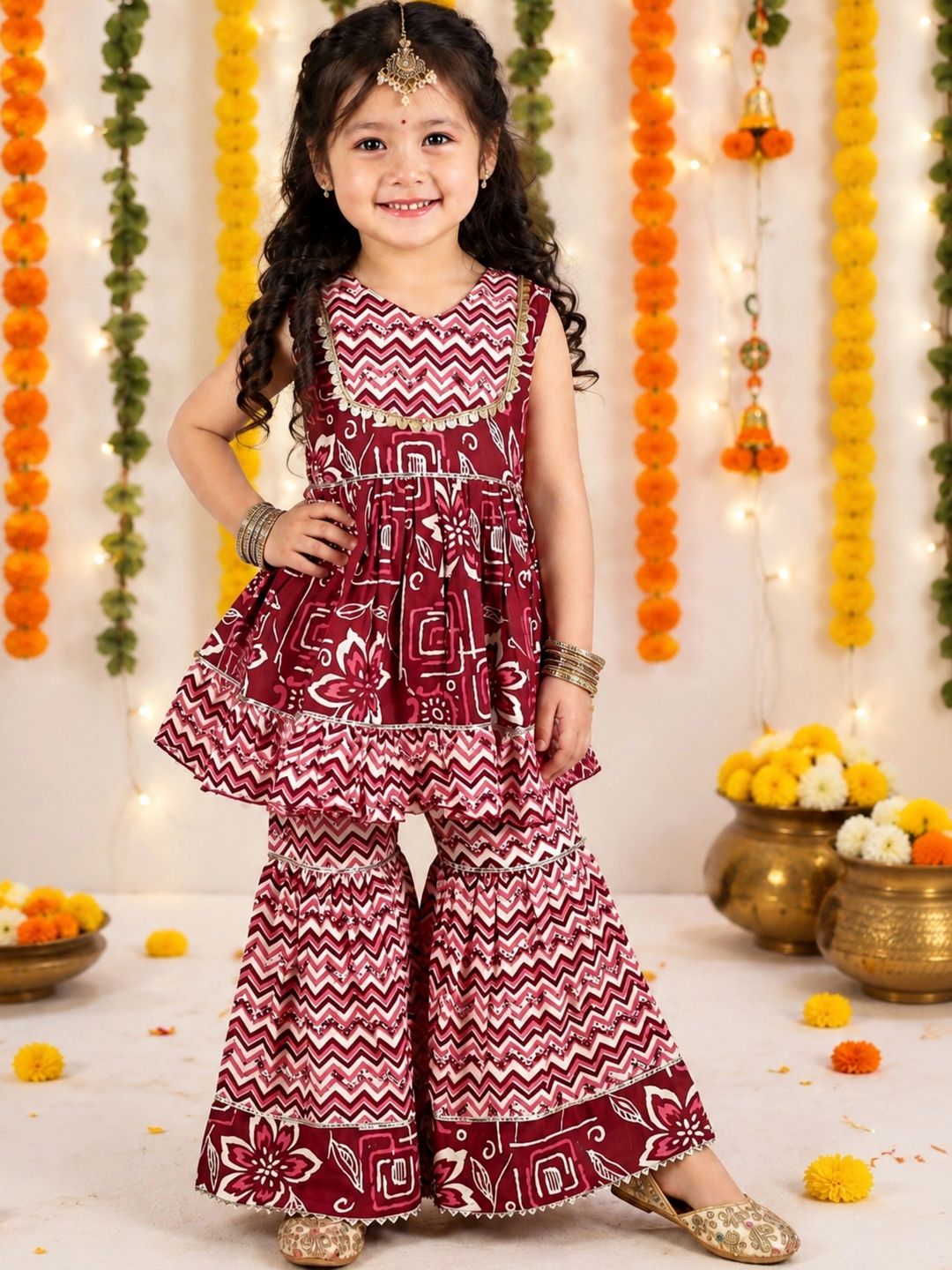 Titrit Girls Floral Printed Regular Pure Cotton Kurta with Sharara-picture-11