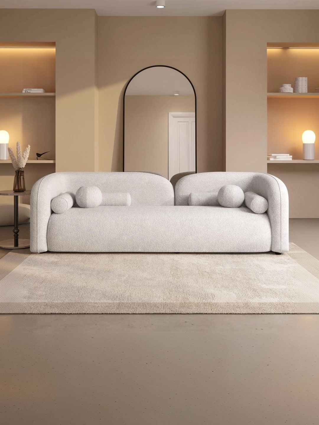 INDIAWOODMART Cream Wooden 3-Seater Sofa-picture-37