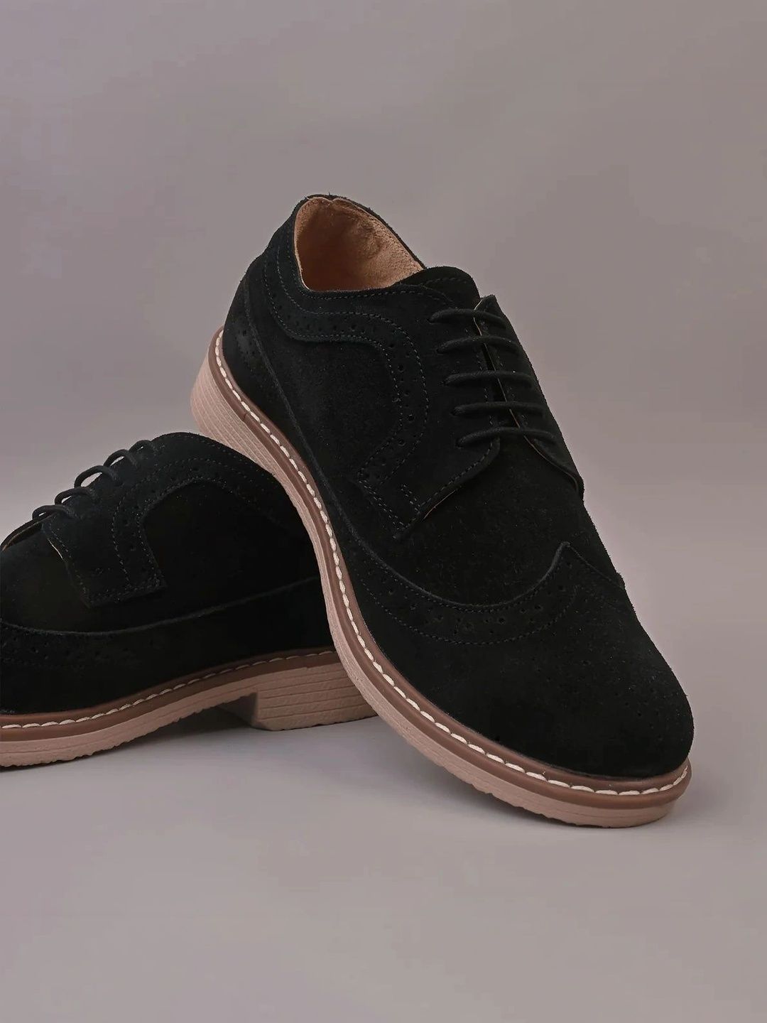 HIDE & LEATHER Men Textured Leather Round Toe Lace-Ups Brogues Formal Shoes-image-22