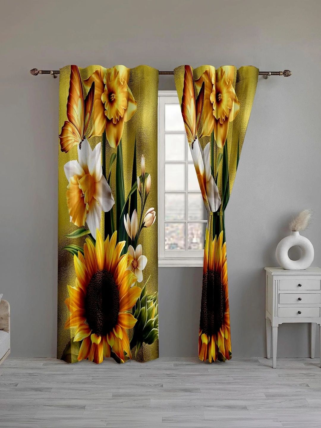 CURTAINRY Yellow Floral Long Door Curtain-picture-30
