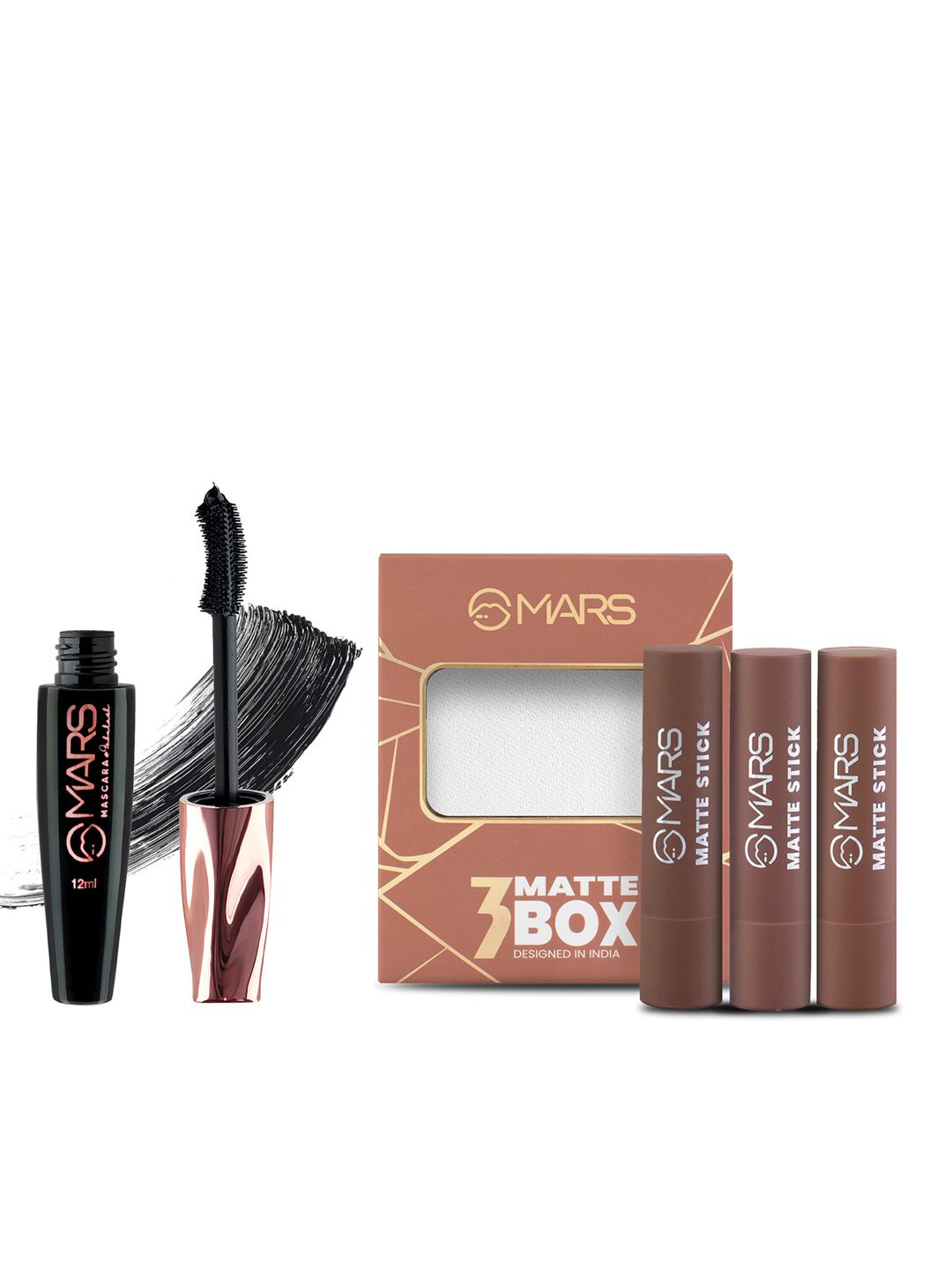 MARS Set of Volumising Mascara & Brown and Nude Shades Matte Lipstick Box-picture-30