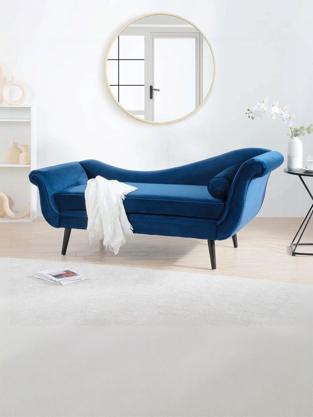INDIAWOODMART Blue Self Design Sheesham Wood Lounge Chair-picture-34