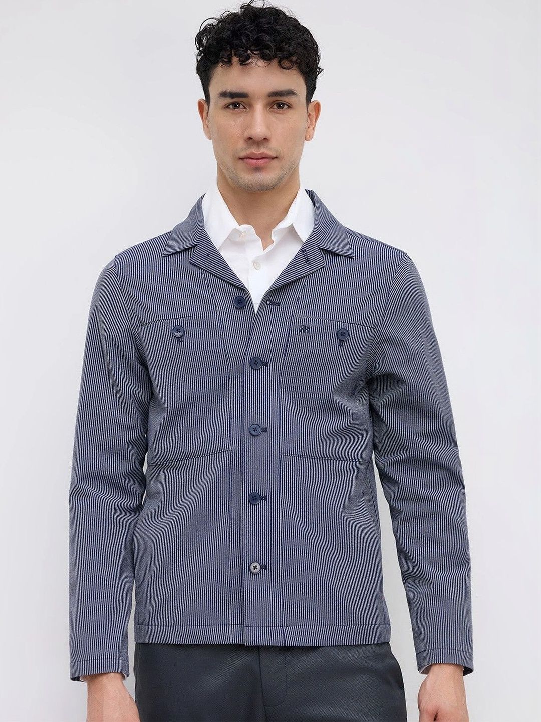 Raymond Striped Notched Lapel Single-Breasted Formal Blazer-picture-15