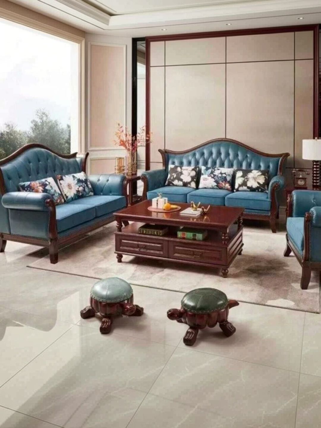 INDIAWOODMART Blue 2 Seater Sofa-picture-43
