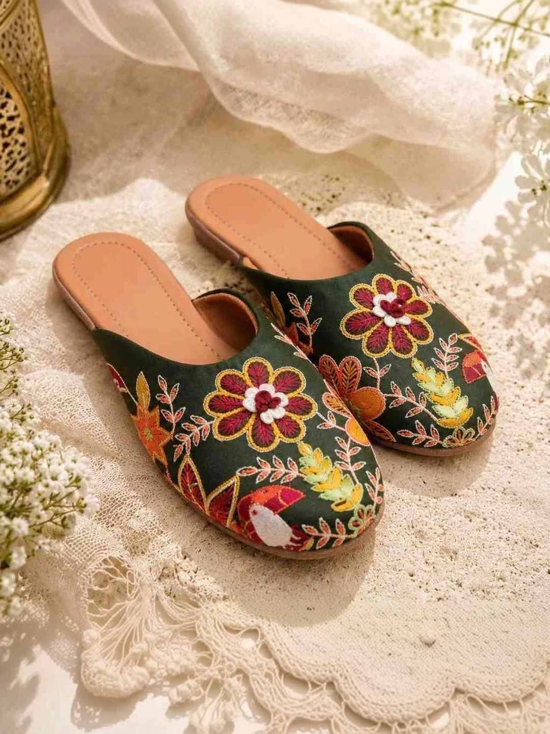 Moda Rapido Women Embellished Mules with Embroidered Flats-picture-13