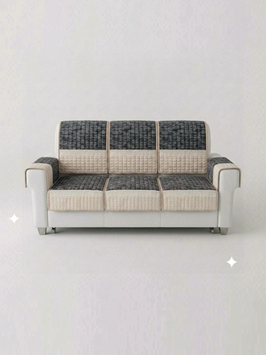 KANUM Grey Viscose Rayon Blend Sofa Cover With Arms-picture-55