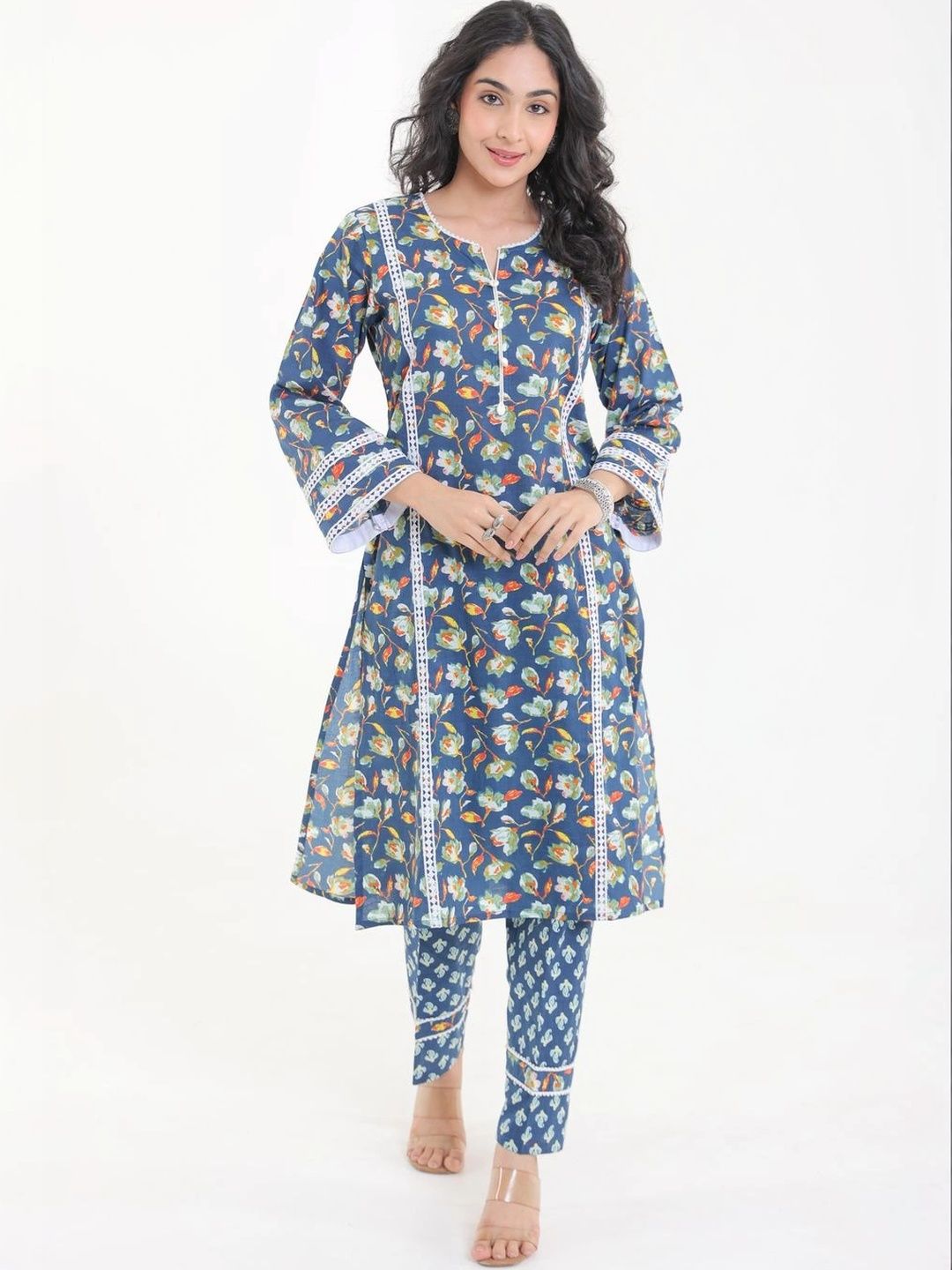 Chhaap tilak Floral Printed Flared Sleeves Pure Cotton Handloom Kurti-picture-29