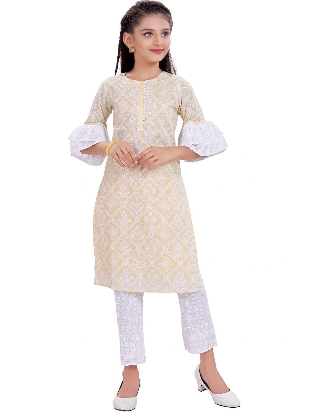 MASTARANG Girls Ethnic Motifs Embroidered Regular Thread Work Pure Cotton Kurta with Trousers-image-29