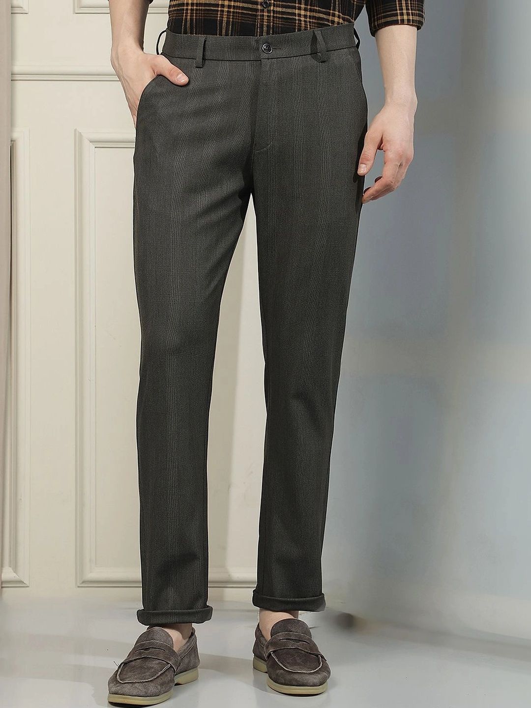 Crimsoune Club Men Checked Slim Fit Chinos Trousers-picture-17
