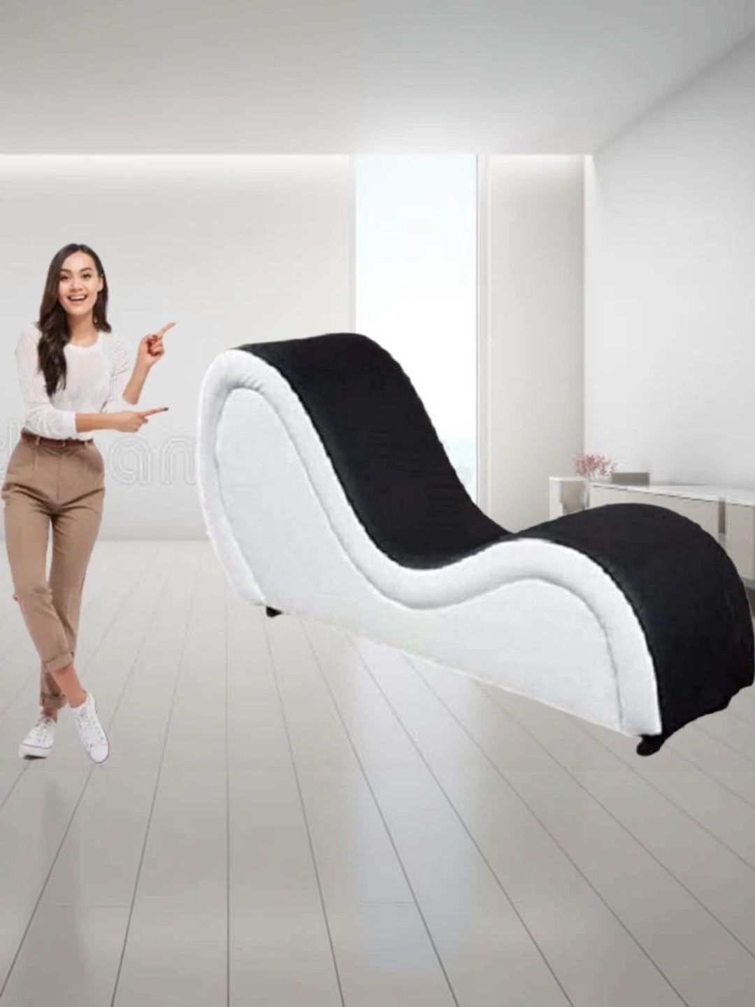 INDIAWOODMART White & Black Colourblocked Sheesham Wood Lounge Chair-picture-14