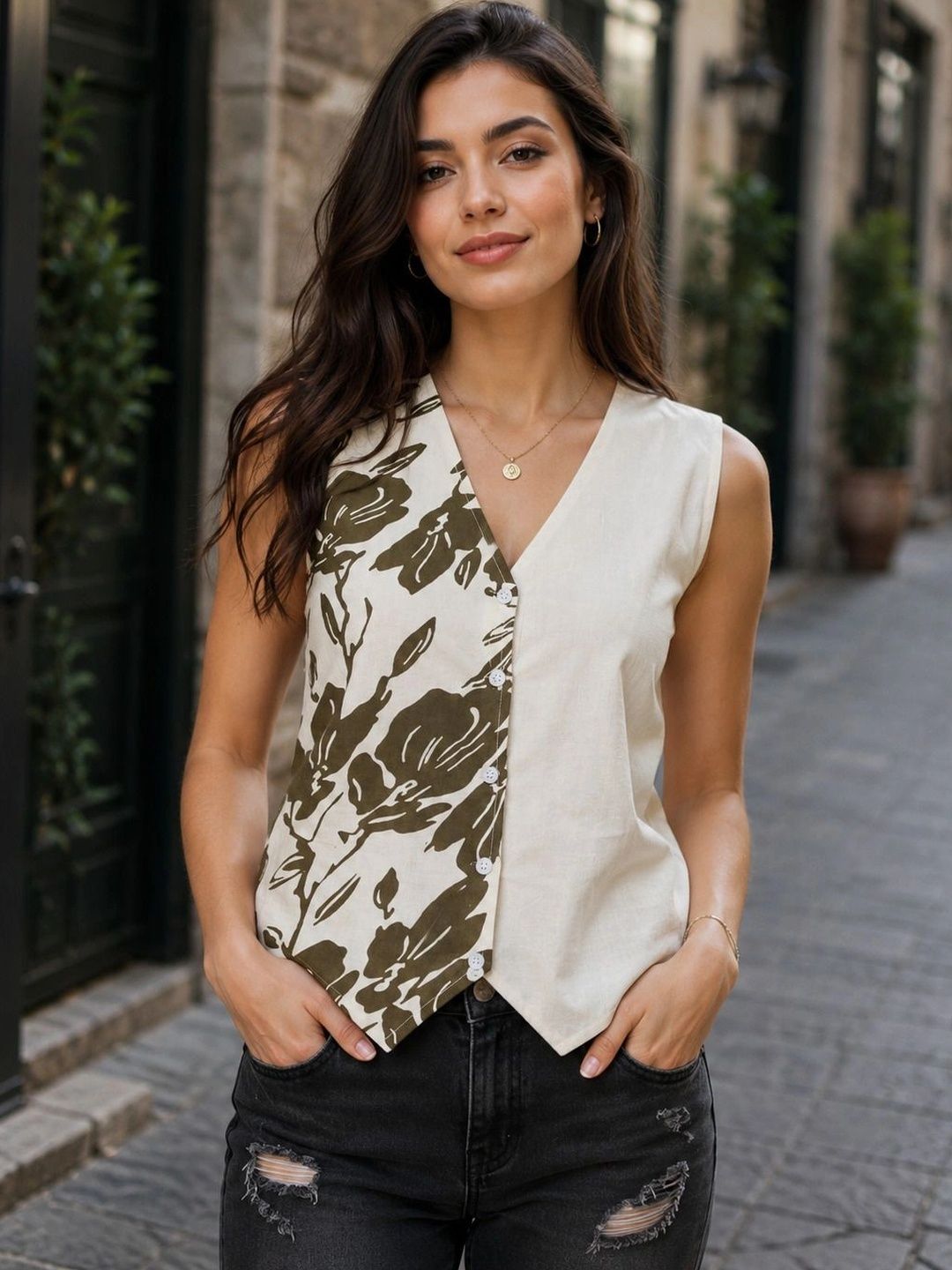 Moda Rapido Floral Colourblocked Top-picture-37