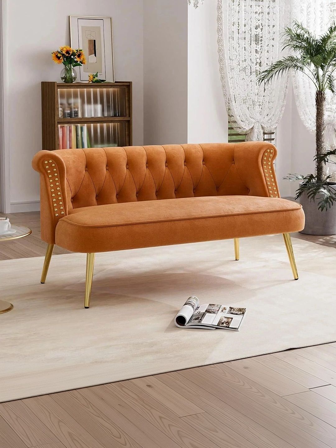 INDIAWOODMART Orange-Coloured 3 Seater Sofa-picture-45
