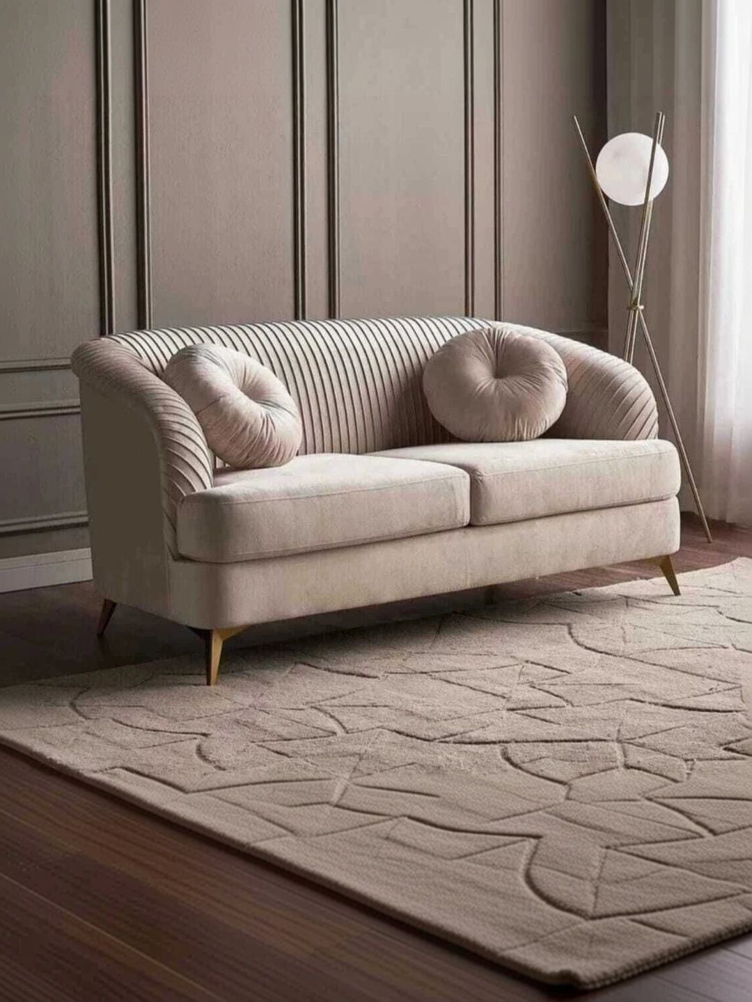 INDIAWOODMART Beige Velvet 2 Seater Sofa-picture-15