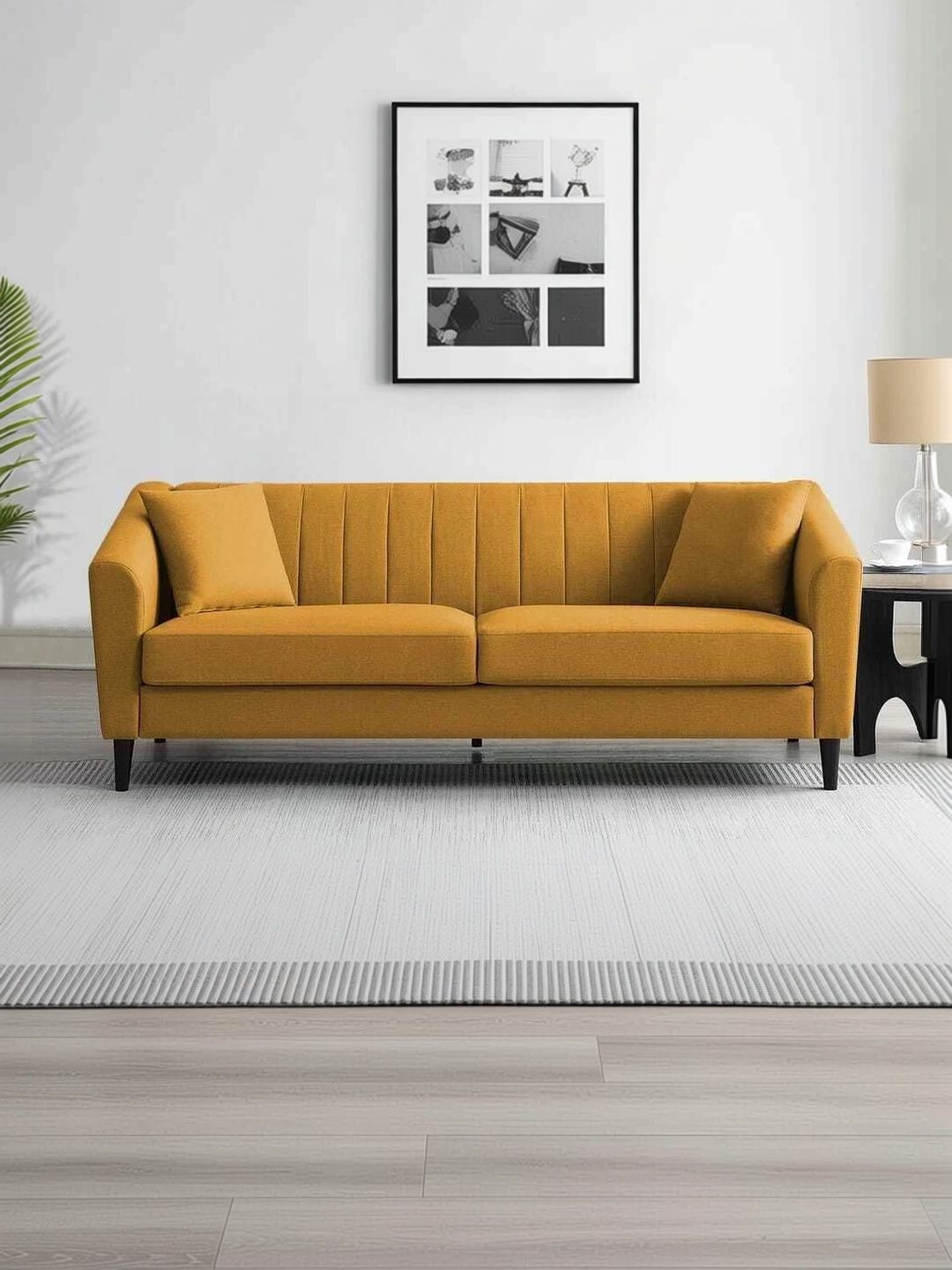 INDIAWOODMART Yellow 3 Seater Sofa-picture-33
