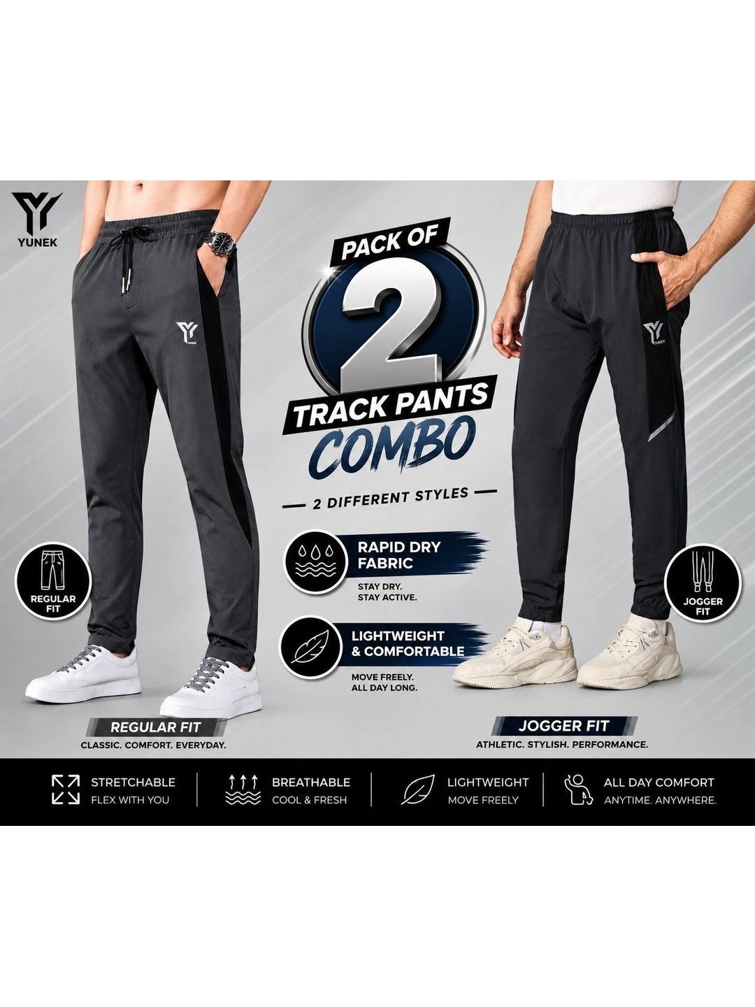 YUNEK Men Regular Fit Brand Logo Rapid-Dry Training Joggers-picture-24