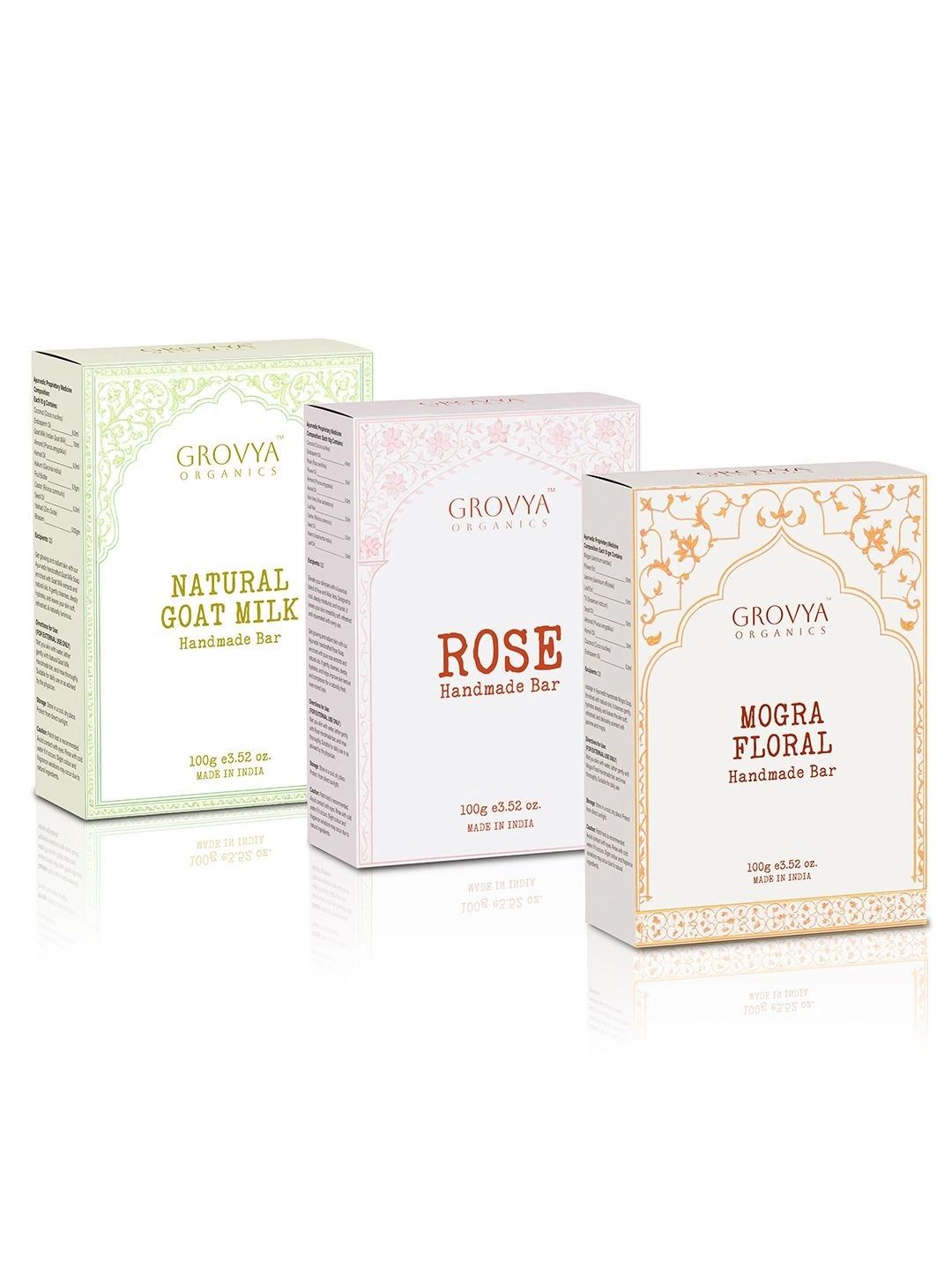 GROVYA ORGANICS Set of 3 Rose Mogra & Goat Milk Soap - 100 g Each-image-34