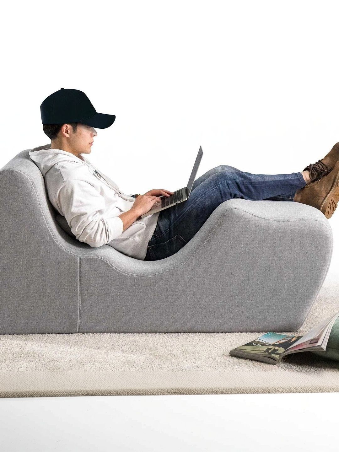 INDIAWOODMART Grey Self Design Sheesham Wood Lounge Chair-image-21