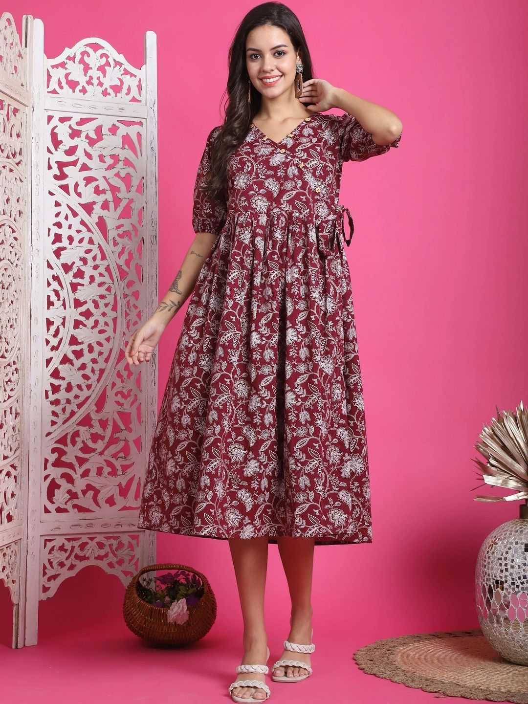 Roly Poly Floral Print A-Line Midi Dress-image-40
