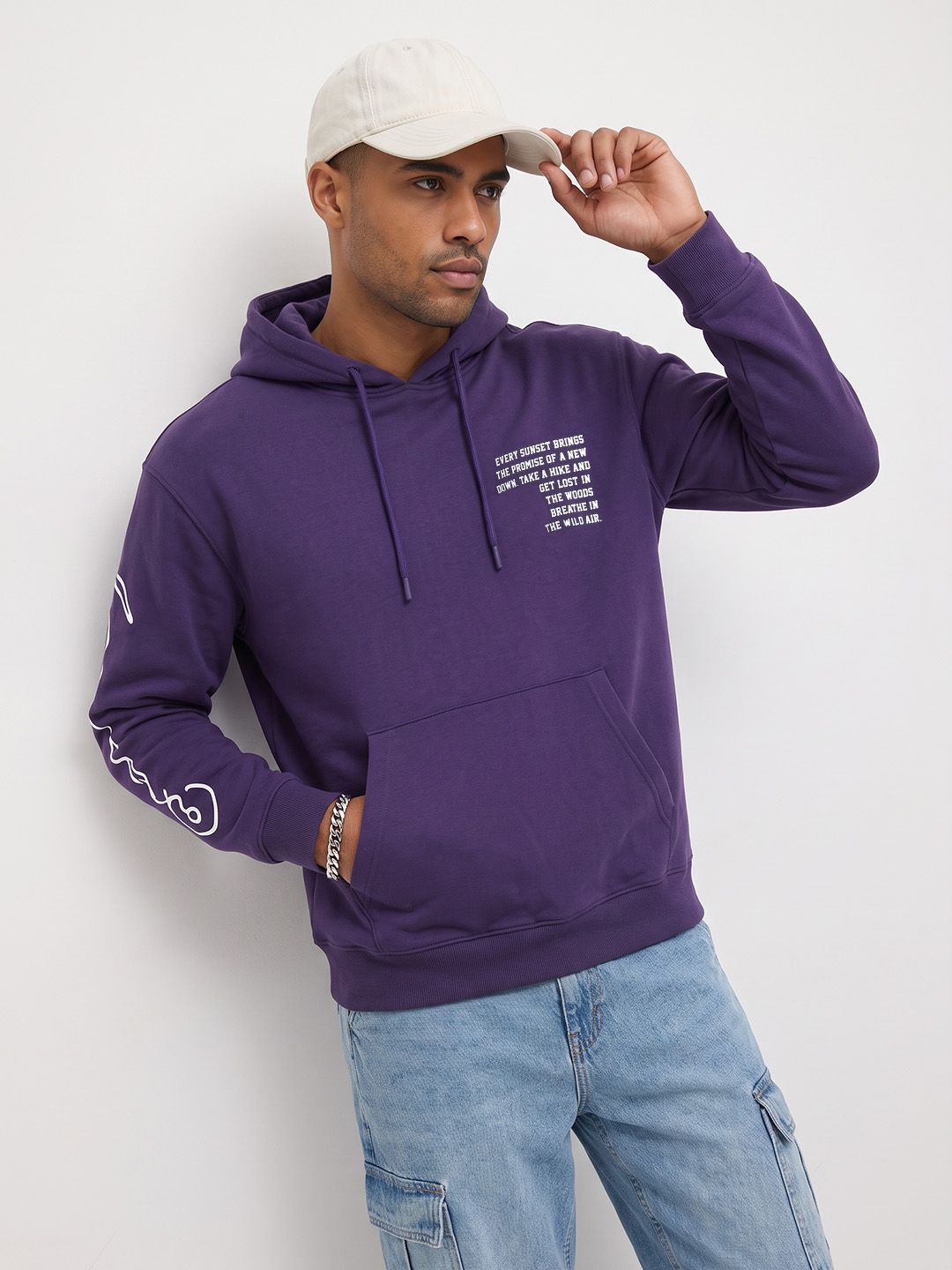 The Roadster Life Co. Relaxed Fit Typography Printed Hooded Sweatshirt-picture-27